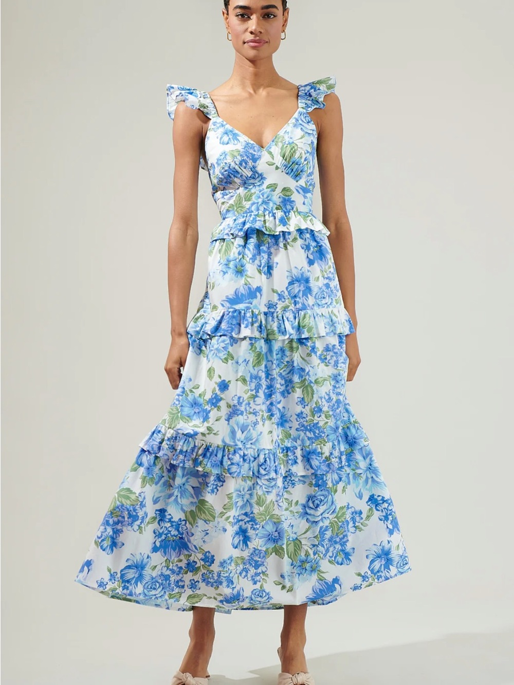 Sugarlips (M) Truth Be Told Blue Floral Tiered Maxi Dress
